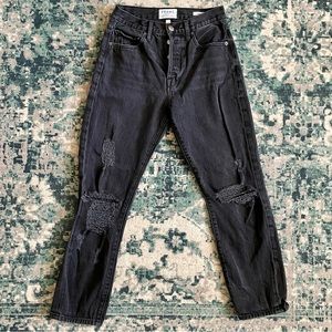 FRAME Black Le Original Cropped Button Fly Distressed Jeans Sz 25 Denim Pants